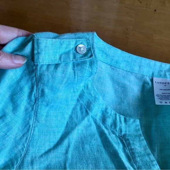 Lands’ End 100% Linen Tunic, Aqua Blue, Size 14 - Picture 6 of 17
